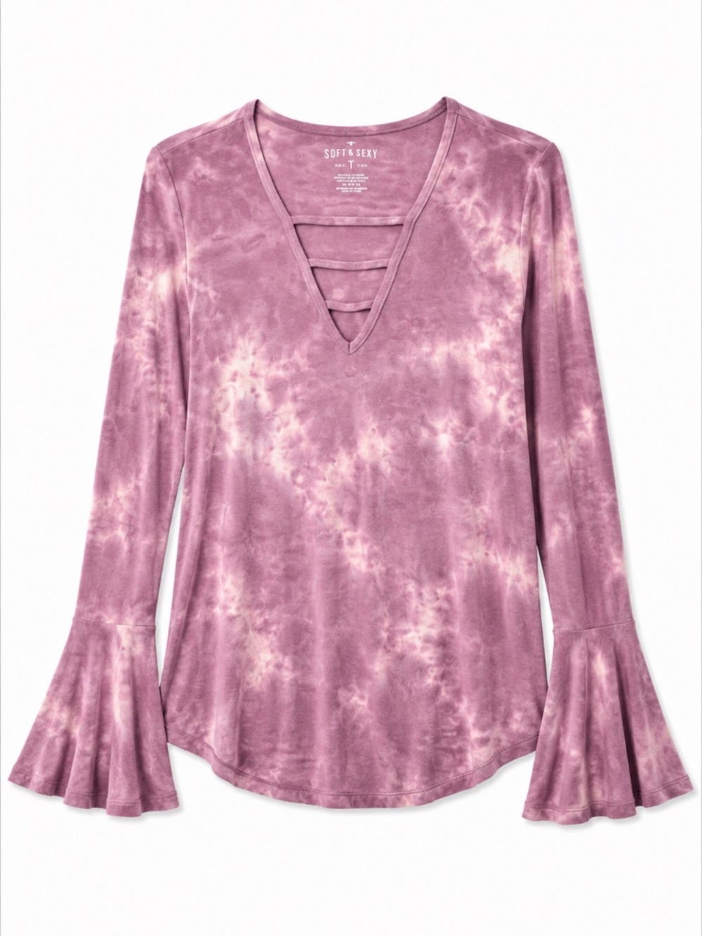 American Eagle Tie Dye Cutout Bell Sleeve Top Women's Medium Mauve Pink Boho
